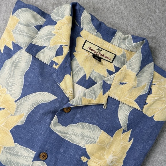 Tommy Bahama Other - Tommy Bahama 100% Silk Hawaiian Shirt M Blue Yellow Floral Camp‎ Button Front